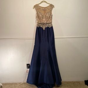 Foryoudress Navy and Gold Sequin Size 4 Prom Dress